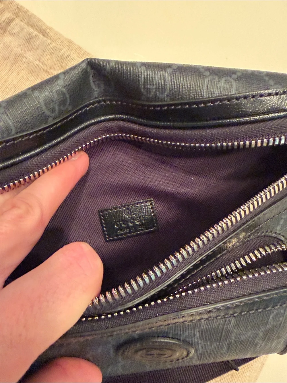 Gucci Black GG Supreme Canvas Belt Bag with Leather Trim